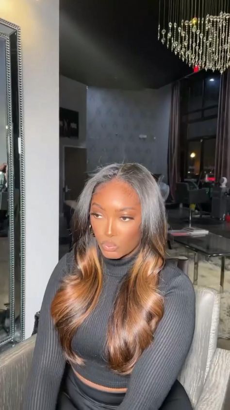 Black Ombre Hair Black Women, Hair Part In The Middle Hairstyles, Brown Balayage Hair Black Women, Ombre Bundles Sew Ins, Blond Sew In, Ombre Sew In, Chestnut Brown Highlights On Black Hair, Ombre Quick Weave, Traditional Sew In With Highlights