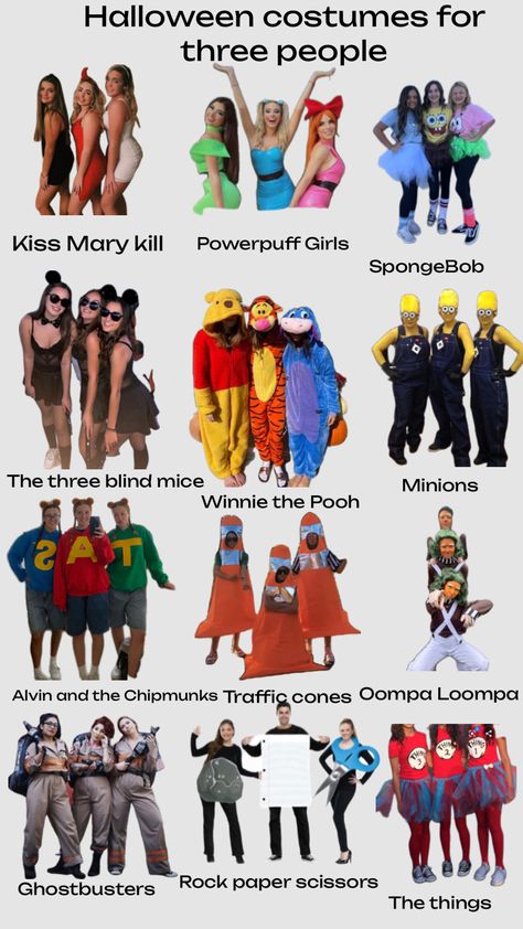 Halloween Costumes For Brunettes, Fun Halloween Outfits, Halloween Costumes Brunette, Trio Costumes, Halloween Duos, Women Halloween Costume Ideas, Cute Group Halloween Costumes, Costume Ideas Women, Matching Halloween Costumes