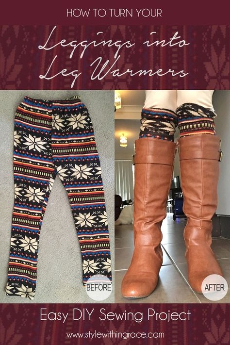 Jeans Leg Warmers, Woolen Leggings, Diy Leg Warmers, Diy Leggings, Brown Knee Boots, Diy Jeans, Young Women Fashion, Simple Sewing, Leg Warmer