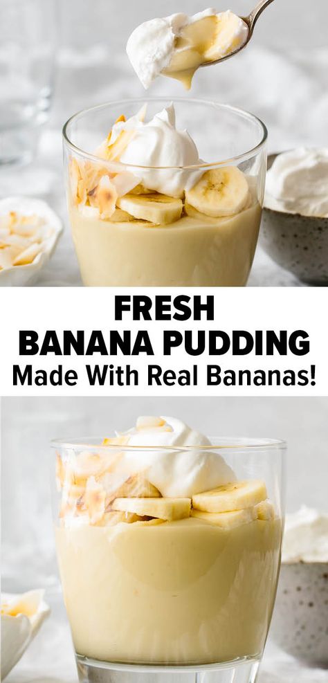 Homemade Banana Flavored Pudding, Banana Coconut Dessert, Real Banana Pudding, Banana Pudding Gluten Free, Healthy Banana Pudding Recipe, Fresh Banana Recipes, Banana Pudding Healthy, Gluten Free Banana Pudding Recipe, Downshiftology Recipes