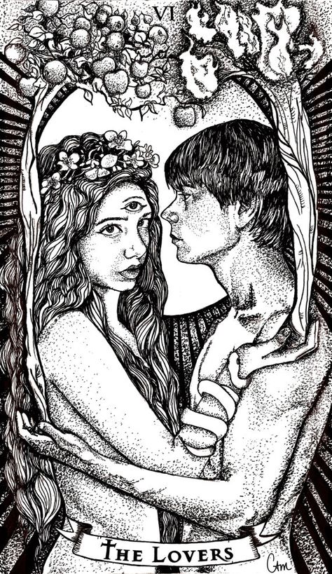 The Lovers Tarot Card by Chelsea Monico on Behance Tarot Card Print, Lovers Tarot Card, The Lovers Tarot Card, The Lovers Tarot, Bristol Board, Tarot Cards Art, Card Print, Tarot Card Decks, Tarot Art