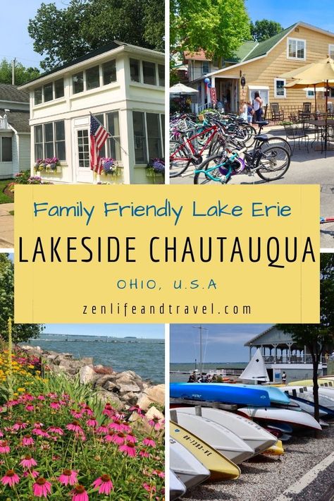 If you are looking for a family friendly vacation in Ohio (USA), check out Lakeside Chautauqua. This quaint little town lies on the south shore of Lake Erie about half way between Toledo and Cleveland. It's a family oriented destination where you can rest and relax in a picture perfect setting. #familytravel #ohiotravel #travel #lakeerie #lakesidechautauqua #lakeside #usatravel #lakesidecottage #lifeatthelake #traveldestinations #midwesttravel Lakeside Ohio, Lake Erie Ohio, Ohio Destinations, Ohio Vacations, Chautauqua Lake, Couples Ideas, Family Oriented, Ohio Travel, Lakeside Cottage