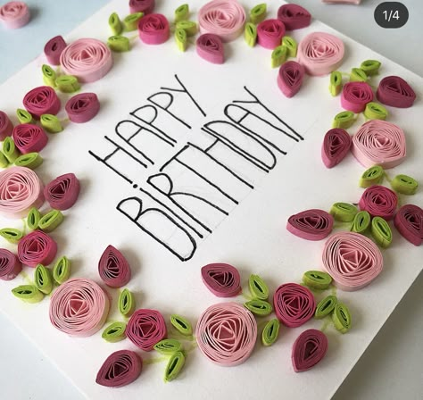 Quilling Ideas For Birthday Cards, Quilling Ideas Birthday, Birthday Card Quilling, Quilled Birthday Cards Ideas, Quilled Birthday Cards, Happy Birthday Quilling Cards, Quilling Birthday Cards For Women, Birthday Quilling, Quiling Paper Art