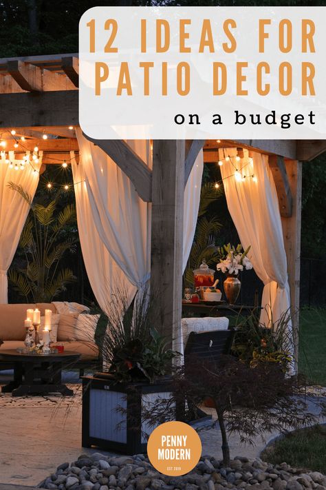 Need ideas to take your patio from blah to wow? Check out our latest post for 12 affordable ideas for patio décor. The first one is super creative…#patiodecoratingideas #patiodecor #patiodecoratingideasonabudget #affordablepatioideas #backyarddecor Patio Decor On A Budget, Outdoor Waterfall Fountain, Outdoor Deck Decorating, Gazebo Decorations, Boho Patio, Summer Patio, Cozy Patio, Patio Inspiration, Budget Patio