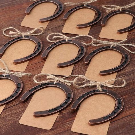 A horseshoe to bring luck to all who attend the "best day of your life." Horseshoe Wedding Favors, Farm Wedding Favors, Western Party Favors, Cowboy Party Favors, Favors For Wedding, Horseshoe Gifts, Cowboy Decor, Wedding Horseshoes, Vintage Wedding Party