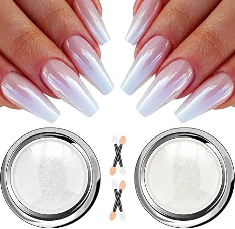 Irridescent Nails, Pearl Chrome Nail, Nail Art Paillette, Pearl Chrome, Aurora Nails, Chrome Nail Powder, Special Nails, Powder Manicure, Nail Art Glitter