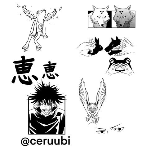 Jjk Tatoos Ideas, Juju Kaisen Tattoo Ideas, Anime Tattoo Designs Jujutsu Kaisen, Jjk Flash Tattoo, Jujutsu Kaisen Minimalist Tattoo, Jjk Tattoos Ideas, Jujitsu Kaisen Tattoo Ideas, Megumi Fushiguro Tattoo Ideas, Megumi Tattoo Ideas