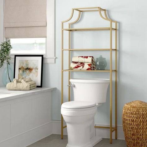 Three Posts™ Otha 27.25" W x 73" H x 11" D Space Saver Over-the-Toilet Storage & Reviews | Wayfair Over Toilet Storage, Bathroom Space Saver, Toilet Shelves, Over The Toilet, Bathroom Storage Solutions, Over Toilet, Tempered Glass Shelves, Toilet Storage, Space Saver