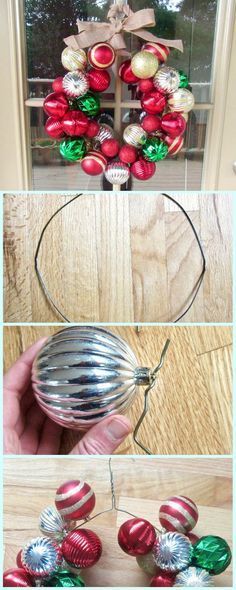 Ornament Wreath Diy, Wire Hanger Crafts, Diy Christmas Wreath, Hanger Crafts, Christmas Wreaths Diy Easy, Christmas Ornament Wreath, Christmas Wreaths To Make, Spode Christmas, Xmas Wreaths