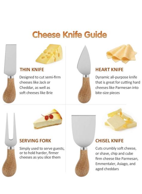 Cheese Pairing Cheat Sheet, Charcuterie Serving Size, Cheese Knife Guide, Knife Guide, Antipasto Platter, Wine And Cheese Party, Dining Etiquette, Party Food Buffet, Cheese Pairings