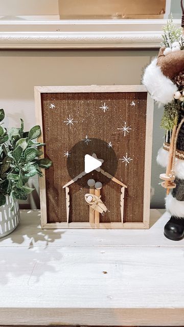 Rachael Clark on Instagram: "DIY Nativity Scene! All materials are from Dollar Tree. I used clothes pins for the stable, wooden sticks for Joseph & Mary, wooden beads for their heads, extra fabric for the blanket, and tied it off with a little twine!  . . . #diy #diynativityscene #nativityscene #diychristmas #diychristmasdecor #Christmas #christmasdecor" Mangers Christmas Diy, Clothes Pin Nativity, Diy Nativity Scene, Manger Diy, Nativity Scene Diy, Diy Tree Topper, Twine Diy, Diy Nativity, Instagram Diy