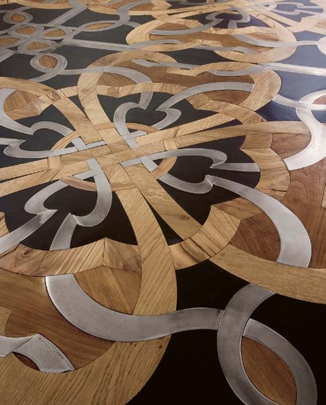 Wood Floor Mosaic with steel and stone inserts by Parchettificio Floor Mosaic, Floor Designs, Creative Flooring, Mosaic Floor, Floor Ceiling, Mosaic Flooring, Wooden Floor, Parquet Flooring, Flooring Options