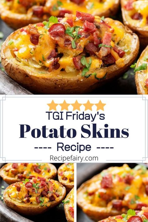 Potato Skins Recipe, Potatoe Skins Recipe, Baked Potato Skins, Tgi Fridays, Copykat Recipes, Copycat Restaurant Recipes, Potato Skins, Favorite Appetizers, Great Appetizers