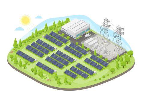 solar farm power plant with solar cell green energy ecology powerhouse concept electricity in nature isometric vector isolated Farm Cartoon, Renewable Energy Projects, Solar Power Plant, Solar Farm, 4 Bedroom House Plans, Energy Projects, Solar Cell, Bedroom House, Cityscape Photos