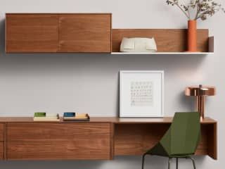 Browse Photos | Apartment Therapy White Oak Finish, Wonder Wall, Shelf Units, 2 Door Cabinet, Japandi Design, Small Space Office, Pc Table, Wall Mounted Desk, Floating Desk