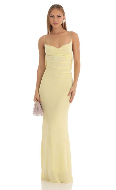 Mira Lace Open Back Maxi Dress in Yellow | LUCY IN THE SKY Strapless Ball Dress, Maxi Dress Formal Classy, Formal Spring Dresses, Md Dresses, Yellow Formal Dress, Simple Maxi Dress, Prom Dress Inspo, Junior Prom, Yellow Bridesmaid Dresses