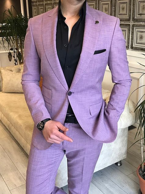 Purple Blazer Outfit, Purple Prom Suit, Suit Wedding Groom, Lavender Suit, Purple Tuxedo, Peak Lapel Suit, Men Tuxedo, Best Wedding Suits, Prom Suits For Men