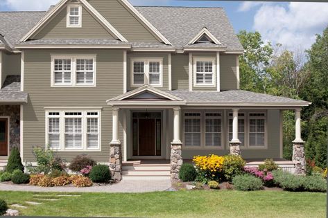 68 Home Exterior Paint Color Ideas & Tips | HGTV Exterior Color Palettes, Behr Exterior Paint, Home Exterior Paint, Exterior Paint Color Schemes, Yellow Front Doors, Exterior Color Palette, Paint Color Ideas, Mediterranean Style Homes, Exterior Paint Color