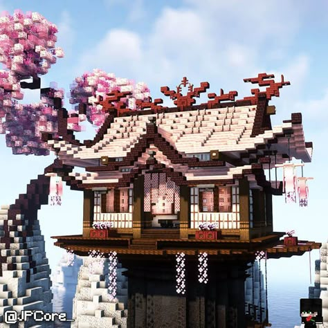 Minecraft Cherry Blossom House Minecraft House Builds, Japanese Minecraft Builds, Minecraft Storage, Minecraft Japanese House, Minecraft Japanese, Blossom House, Minecraft Structures, Bangunan Minecraft, Minecraft Farm