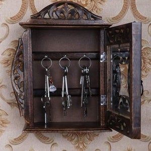 Functional Wooden Objects, Key Hanger Ideas, Printer Drawer, Unique Wall Decor Ideas, Key Cabinet, Wooden Key Holder, Whimsical Furniture, Hanging Display, Wooden Home Decor