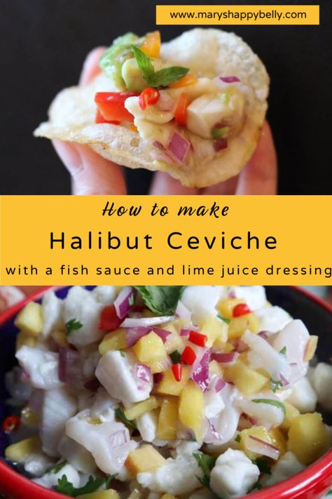 Mexican Halibut Recipes, Halibut Ceviche, Fried Halibut Fish Tacos, Halibut With Buerre Blanc, Ceviche Ingredients, Watermelon Gazpacho Recipe, Heavenly Halibut, Fish Ceviche, Halibut Olympia