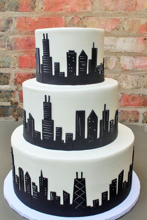 https://flic.kr/p/zQGWgN | Black Chicago Skyline Architect Cake Ideas, Minion Wedding Cake, Scroll Wedding Cake, Cake Building, Architecture Cake, Building Cake, Wedding Cake Hydrangea, Art Deco Wedding Cake, Textured Wedding Cakes