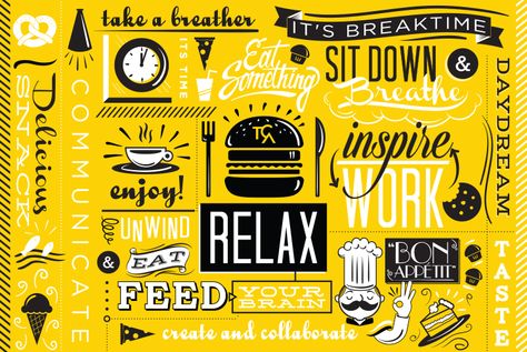 Wall Graphics Restaurant, Wall Paint Inspiration, Food Court Design, Cafe Signage, Mural Cafe, Wall Illustration, Kitchen Big, Illustration Kitchen, How Design