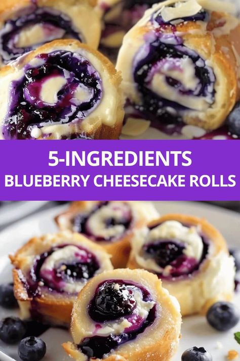 5-Ingredient Blueberry Cheesecake Rolls 5 Ingredient Blueberry Crescent Rolls, Handheld Fall Desserts, Blueberry Cresent Roll Dessert, Blueberry Cream Cheese Cinnamon Rolls, 5 Ingredient Blueberry Cheesecake Rolls, Dessert Recipes With Crescent Rolls, Blueberry Rolls With Cream Cheese, Cheesecake Crescent Roll Casserole, Blueberry Crescent Roll Recipes