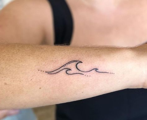 Line Wave Tattoo Simple, Fine Line Wave Tattoo Ideas, Fine Line Waves Tattoo, Three Waves Tattoo, Small Wave Tattoo Ankle, Wave Stick And Poke, Wrist Wave Tattoo, Wave Tattoo Placement Ideas, Double Wave Tattoo