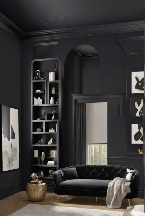 bedroom decor,interior design services,home painting service,decorating ideas for living room Black Bedroom Paint Colors, Black Magic Sherwin Williams, Sw Black Magic, White Dove Cabinets, Matte Black Paint, Colors For Bedroom, Trendy Paint Colors, Black Painted Walls, Paint Guide