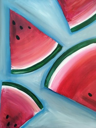 Watermelon Wedge - Paint Nite Painting Canvas Painting Ideas, Hippie Painting, Paint Nite, Simple Canvas Paintings, Cute Canvas Paintings, Easy Canvas Art, Oil Pastel Art, Easy Canvas Painting, Fruit Painting