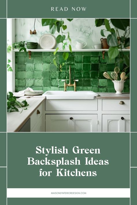 Upgrade your kitchen's aesthetic with refreshing green backsplash ideas that marry style and eco-friendliness. Green backsplashes not only add a vibrant pop of color, but they also contribute to a sustainable home. From classic tiles to unique glass designs, explore numerous options to suit your interior. Incorporate green hues that fit your personality, with tips on choosing the right materials for a cheerful touch. Transform your cooking space with these chic green accents that create a warm, inviting atmosphere. Green Ceramic Tile Backsplash, Green And Gold Backsplash Kitchen, Green Subway Tile Kitchen Backsplash, Kitchen Backsplash Not Tile, How To Choose Backsplash For Kitchen, White Kitchen With Green Backsplash, Green Backsplash White Cabinets, Olive Green Backsplash, Coloured Backsplash