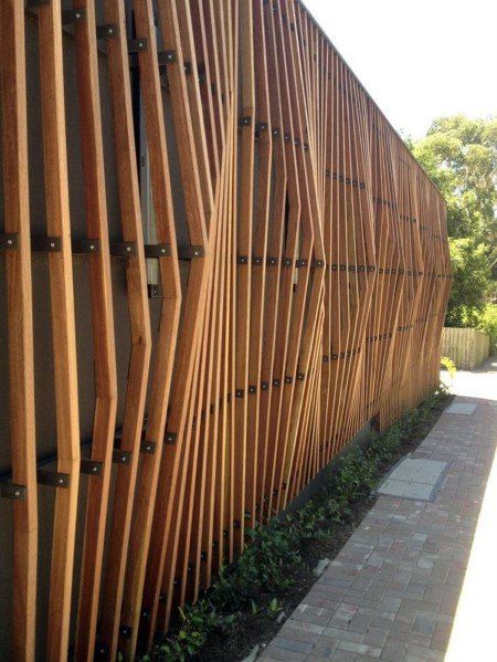 Top 70 Best Wooden Fence Ideas - Exterior Backyard Designs Fancy Fence, Wood Facade, Timber Screens, Wooden Facade, Timber Slats, Wood Architecture, Modern Fence, Timber Cladding, Design Exterior