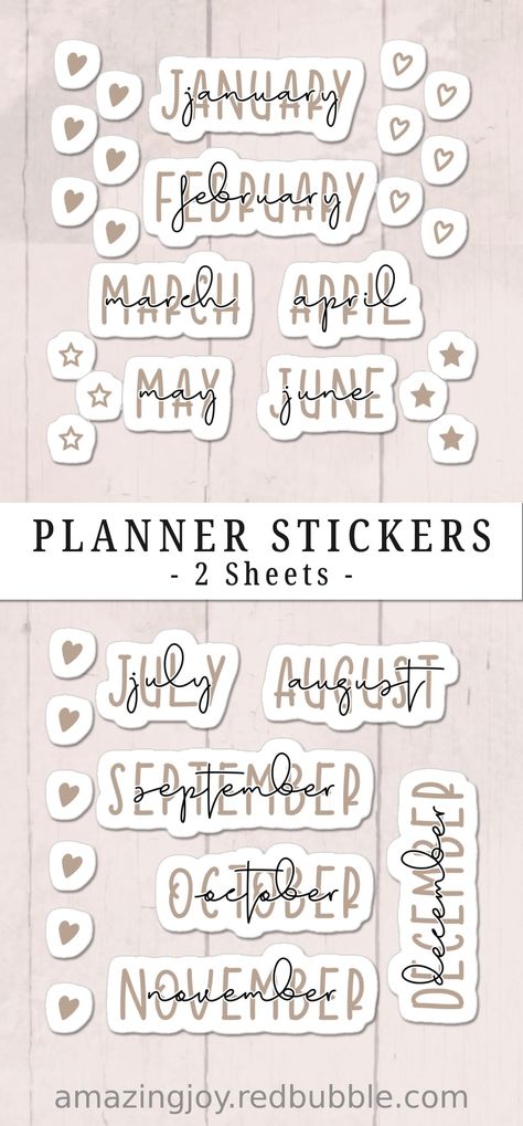 Cute Calendar Stickers Months Of The Year Headers Beige Header, Calligraphy Journaling, Calendar Doodles, Cute Handwriting, Monthly Planning, Book Stickers, Journal Bullet, Cute Calendar, Scrapbook Book