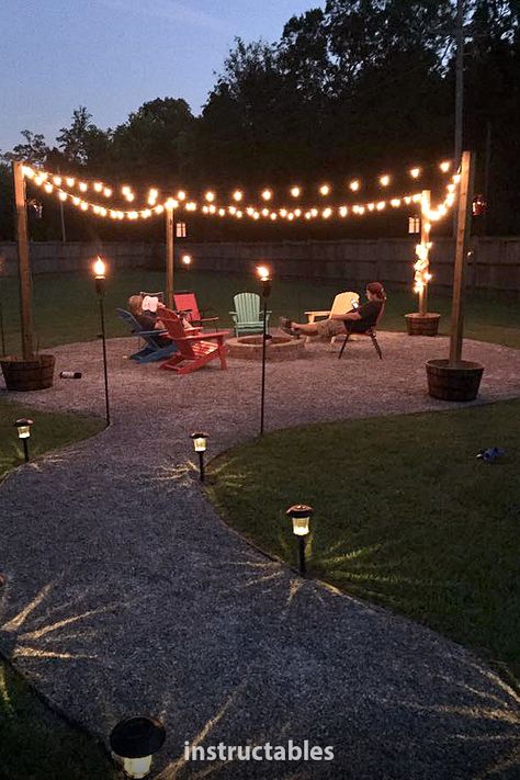 Landscaping Videos, Cheap Fire Pit, Outdoor Fire Pit Seating, Garden Lighting Design, Playground Landscaping, Fire Pit Seating Area, Fire Pit Seating, Fire Pit Area, Diy Backyard Landscaping