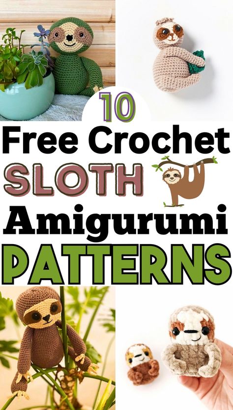 Crochet Sloth Amigurumi Patterns Sloth Crochet, Amigurumi Patterns Free, Crochet Sloth, Chicken Quilt, Easy Patterns, Crochet Cat Pattern, Single Crochet Stitch, Halloween Crochet, Crochet Bunny