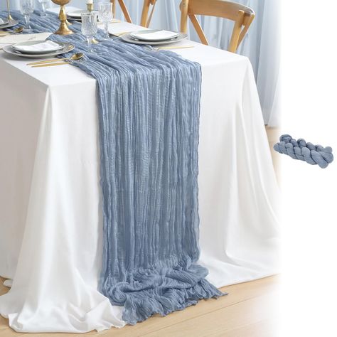 PRICES MAY VARY. 100% Polyester 💝 Package Includes: 10ft cheese cloth table runner. Ideal as baby shower decorations, wedding centerpieces or dining table centerpiece decor, the table cloth spans 35 x 120 inches. 💝 Premium Material: Crafted with top-tier polyester, these cheese cloths boast a soft touch and lasting durability. Use as boho table runner, bohemian decor, and table decorations for party for years. 💝 Wide Occasion: Perfect for dining room decor, bridal shower decorations, wedding Christmas Wedding Table Decorations, Blue Cheesecloth Table Runner, Christmas Wedding Table, Gender Reveal Decor, Rustic Table Runner, Table Runner For Wedding, Gauze Table Runner, Cheesecloth Table Runner, Thanksgiving Table Runner