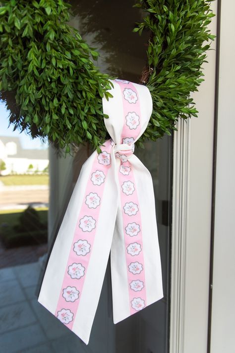 FINAL SALE We are so excited to bring back this customer favorite - The Riley Sheehey Wreath Sash. We have long admired the artwork of Sheehey, a watercolor artist and textile designer and our founder and Interior Designer, Colleen Waguespack has used her art in projects before. We adore her whimsical yet feminine style and have added her colorful botanical grosgrain ribbon in two color ways to our wreath sashes. Details to Note Wreath sash measures 52" x 4.5" Recommend cleaning: Shake out dirt Riley Sheehey, Wreath Sash, Monogram Bow, Baby Wreath, Baby Door, Textile Designer, Coastal Christmas, Ribbon Wreath, Diy Ribbon