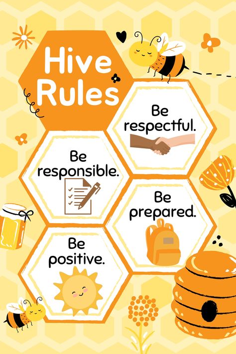 "Classroom Rules Poster with a \"bee\" theme! Totally customizable." Craft Ideas For Classroom Decoration, Bees Classroom Decorations, Theme For Classroom, Bee Theme Ideas, Posters School, Bee Decorations Classroom, Poster For Classroom, English Decoration, Classroom Bee Theme