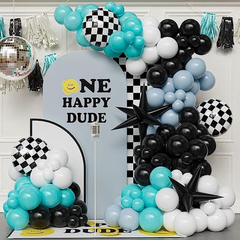 Amazon.com: Enanal One Happy Dude Balloon Garland Arch Kit, 148pcs Black Lake Blue Balloons with Check Starburst Foil Balloons for One Happy Dude Birthday Two Race Smile Face Party Baby Shower Decorations (Blue) : Toys & Games One Happy Dude First Birthday Balloons, One Happy Dude Birthday Balloons, One Happy Dude Balloons, One Happy Dude Decor, Blue One Happy Dude Birthday, One Happy Dude Blue Theme, One Happy Dude First Birthday Blue, One Happy Dude Balloon Arch, One Happy Dude Blue