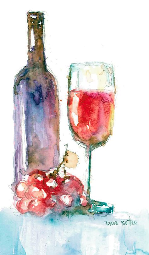 Wine Watercolor, Sketch Note, Wine Painting, Watercolor Paintings For Beginners, Simple Canvas Paintings, Watercolor Bookmarks, Watercolour Inspiration, Oil Pastel Art, Loose Watercolor