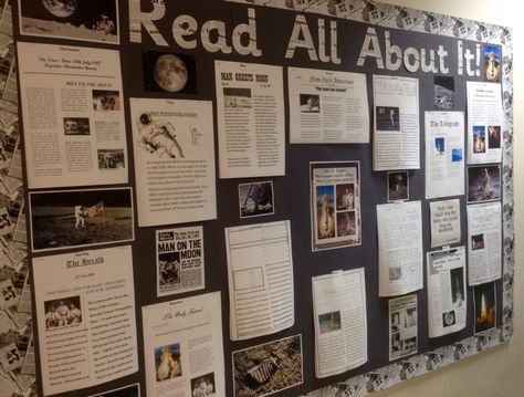 Wall Newspaper School Ideas, Wall Magazine Ideas School Aesthetic, Newspaper Bulletin Board, Wall Magazine Ideas School, Journalism Club, Ks2 Display, Newspaper Display, Trifold Board, History Bulletin Boards