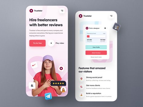 Truststar landing – Mobile Version by Farzan Faruk 👑 Web Design Inspiration Portfolio, Mobile Landing Page, Landing Page Inspiration, Ux Mobile, Freelance Web Design, App Interface Design, Mobile Web Design, App Interface, Ui Inspiration