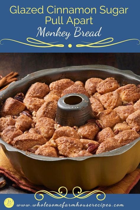 Glazed Cinnamon Sugar Pull Apart Monkey Bread Pillsbury Monkey Bread Recipe, Pillsbury Monkey Bread, Monkey Bread With Canned Biscuits, Overnight Monkey Bread, Breakfast Pull Apart Bread, Pillsbury Cinnamon Roll Recipes, Cinnamon Sugar Pull Apart Bread, Bread Uses, Pull Apart Monkey Bread