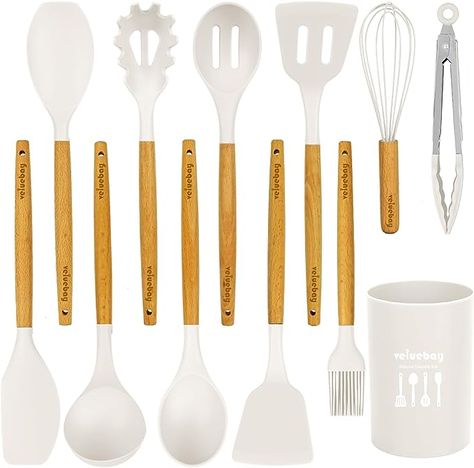 This set .has what you would need for everyday cooking. You can also find several other sets with more tools, but in my opinion thei include a lot of things I probably would never use. Why have several utensils taking up space when you will never(or very rarely) use them? Silicone Utensils, Wooden Utensils Set, Silicone Utensil Set, Wooden Cooking Utensils, Pasta Server, Silicone Cooking Utensils, Plastic Utensils, Silicone Kitchen Utensils, Silicon Utensils