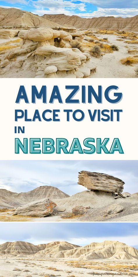 nebraska travel. things to do in nebraska. nebraska hikes, hiking trail. toadstool geologic park. oglala national grassland. great plains. midwest road trip ideas. if you're doing a national park road trip out west from the east to south dakota or wyoming, you can loop back around and go through nebraska to here! or do as a trip from lincoln nebraska or omaha. hidden gem. nebraska badlands. hoodoos. trails. spot to visit Ogallala Nebraska, Things To Do In Nebraska, Yellowstone Vacation Planning, Nebraska Travel, Road Trip Out West, Travel Nebraska, 50 States Travel, Devils Tower National Monument, South Dakota Road Trip