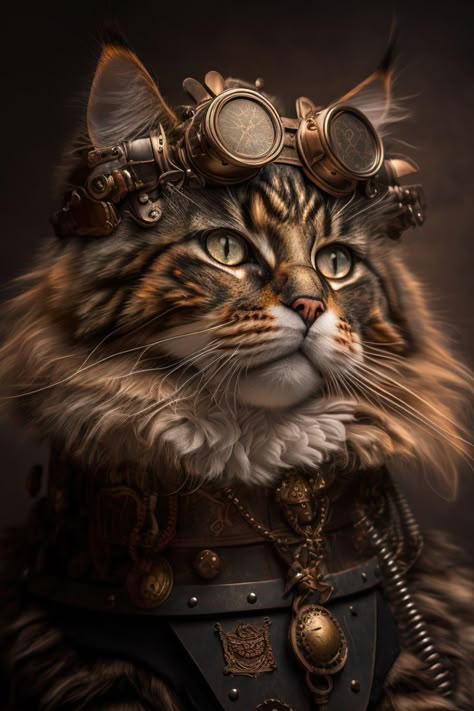 Steampunk Kunst, Steampunk Illustration, Steampunk Animals, Steampunk Artwork, Steampunk Cat, Art Steampunk, Animal Portraits Art, Steampunk Art, Cat Portraits