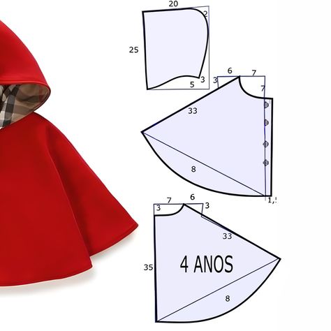 Simple Hooded Cloak Pattern, Doll Cape Pattern, Hooded Cloak Pattern, Cloak Pattern, Goose Clothes, Cape Pattern, Sewing Alterations, Dolls Clothes Diy, Kids Christmas Outfits