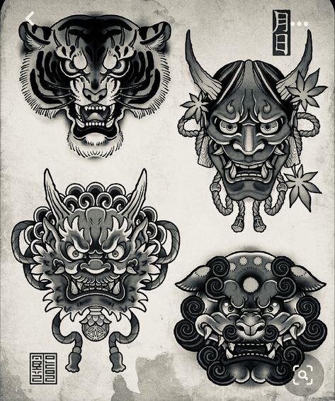 Elbow Tattoo Japanese, Japanese Old School Tattoo, Black Japanese Tattoo, Komainu Tattoo, Japanese Traditional Tattoo Flash, Orientalism Art Tattoo, Japanese Hannya Mask Tattoo, Japanese Flash Tattoo, Japanese Tattoo Flash