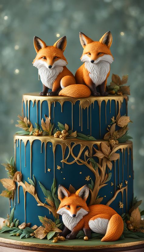 Celebrating Nature - Fox cake - AI creation Fox Theme Wedding, Fox Cakes, Fox Birthday Cake, Fox Wedding Cake, Fox Cakes Birthday, Fox Cake Birthday, Fox Cake Ideas, Woodland Fox Cake, Fondant Fox Cake Topper